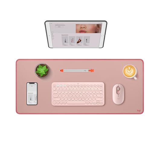 Logitech Desk Mat - Studio Series, Multifunctional Large Desk Pad, Extended Mouse Mat, Office Desk Protector with Anti-Slip Base, Spill-Resistant Durable Design, in Darker Rose - color: Darker Rose