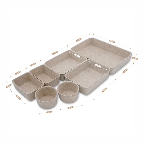 Welaxy 7pc Scandinavian Felt Desk Drawer Organizer Oatmeal Catchall Tray - color: Oatmeal