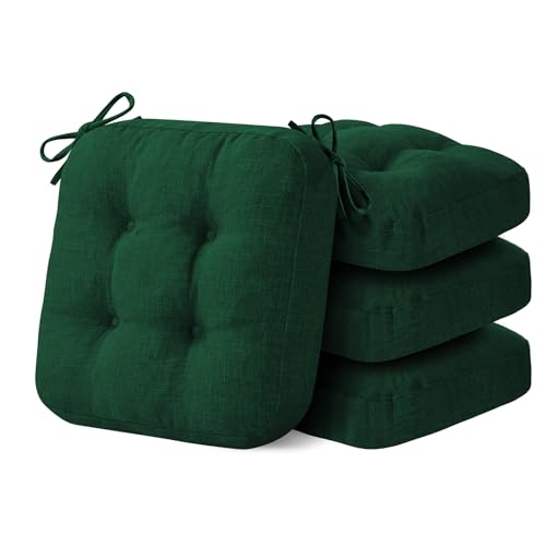 IASEAHK Chair Cushions for Dining Chairs, Dining Chair Cushions, Tufted Indoor Chair Pads with Ties & Non Slip Backing, Seat Cushions for Kitchen Chairs 16.5” x 16.5” x 3.5”, Set of 4, Green - color: Green, size: Pack of 4
