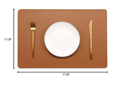 Wipeable Placemats Leather Table Mats Waterproof Heat-Resistant Easy to Clean for Dining Table Set Kitchen Table (6, Brown) - color: Brown, size: set of 6