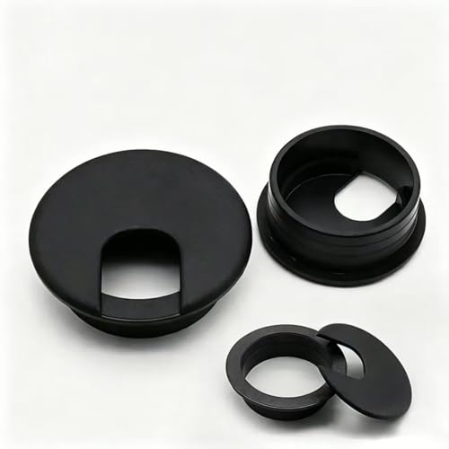 Desk Grommet w/Cover, Black Plastic, 5 Pack, 2.5 Inch Hole | Cable Management