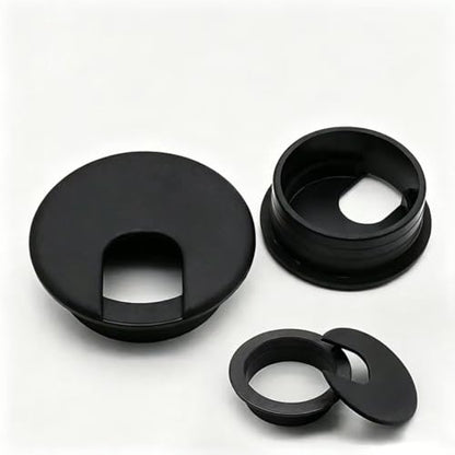 Desk Grommet w/Cover, Black Plastic, 5 Pack, 2.5 Inch Hole | Cable Management