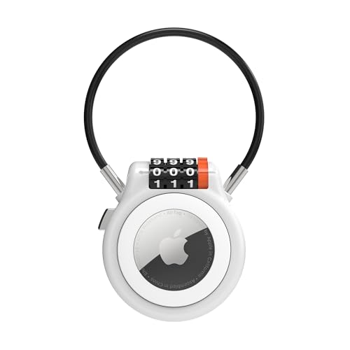Lockable AirTag Holder with Combination Lock, Metal AirTag Case Compatible with Apple Finder, Secure GPS Tracker Tag Case for Vehicles, Luggage, Suitcase, Backpack, Bike, Scooter Tracking - color: White