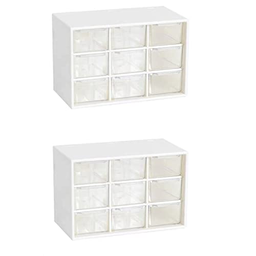 Feadily 2PCS Small Drawer Organizer for Desk, Desktop Drawer Organizer with 9 Clear Drawers, Plastic Desktop Storage Drawers 7.1 Inch x 3 .9 Inch x 4.7 Inch, White - color: White, size: 2PCS