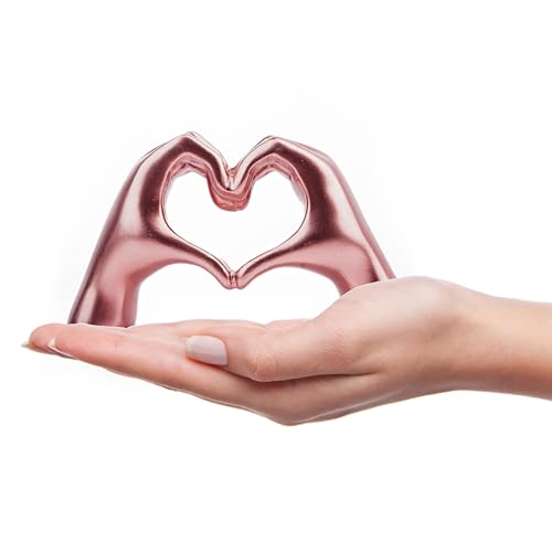 Lynagert Small Heart Hands Sculpture Decor for Living Room Bedroom Bookshelf Coffe Table, Love Finger Statue Modern Aesthetic Home Decor, Unique Gift for Wedding Christmas Birthday (Shiny Pink) - color: Shiny Pink