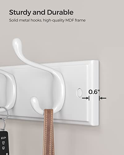 SONGMICS Wall-Mounted Coat Rack, Hook Rack, 4 Dual Metal Hooks, for Coats, Bags, Keys, in the Entryway, Bedroom, Living Room, White ULHR23WT - color: White, size: 1 Pack-4 Hooks