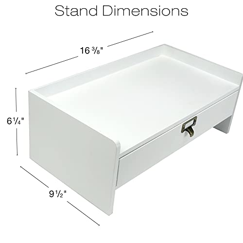 EXCELLO GLOBAL PRODUCTS Wooden Monitor Stand: Includes Drawer for Desktop Organization of Notebooks, Pens, Pencils & Office Supplies (White) - color: White