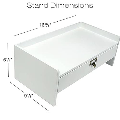 EXCELLO GLOBAL PRODUCTS Wooden Monitor Stand: Includes Drawer for Desktop Organization of Notebooks, Pens, Pencils & Office Supplies (White) - color: White