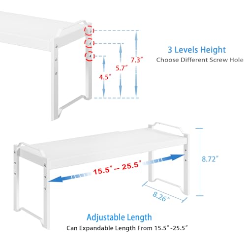 2 Pack Stackable Expandable Shelves For Kitchen Cabinet Countertop Storage, Adjustable Counter Cupboard Pantry Organizer Shelf Rack Stand, Length:25.5 Inch - color: White, size: 2 Pack: 15.5"-25.5"L