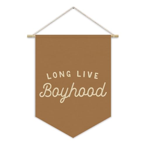 Fall Room Decor,Long Live Boyhood Boy Room Canvas Banner Nursery Playroom Wall Decor for Boys Bedroom Toddler Decorations Teen Boy Room Decor,Playroom Decor Wall Hanging Flag 15x11 Inch（Brown) - color: Brown