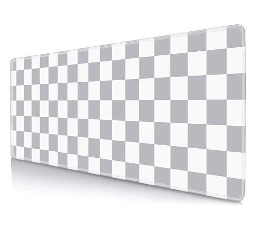 Grey Checkered Desk mat, Boho Gray Pattern Large Mouse Pad, Desk Protector Pad Writing Mat for Work Home Decor, Gaming Mousepad, Big Mouse Mat for Office Computer Laptop, 31.5 X 11.8 in - color: Grey Checkered