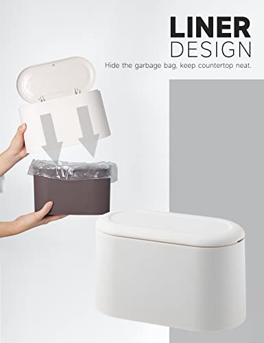 Mini Trash Can with Lid Removable Small Garbage Can, Tiny Plastic Trash Bin, Pop Up Countertop Wastebasket, Counter Garbage Lint Bin for Bathroom,Office,Kitchen,Desk(White) - color: White