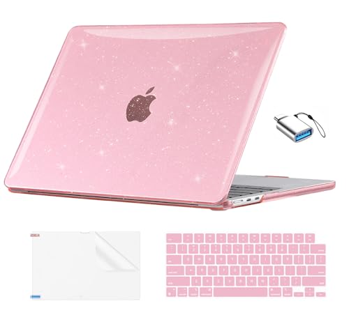 EooCoo Compatible with MacBook Air 13 inch Case M5 2026-2022 M4 M3 M2 Model A3449 A3240 A3113 A2681, Mac Air 13.6 inch Hard Shell & Keyboard Cover & Screen Film & Type-C, Sparkly Pink - color: Sparkly Pink