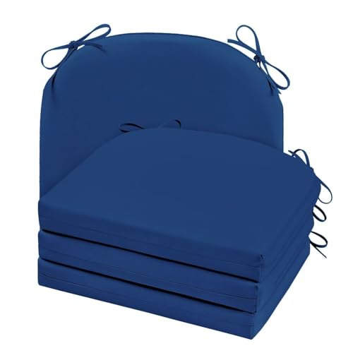 Cozyide Outdoor Chair Cushions, Waterproof Patio Seat Cushions with Adjustable Straps, Round Corner Patio Chair Cushions for Garden, Royal Blue, 17x16x2 Inch (Pack of 4) - color: Royal Blue, size: 17x16x2 Inch (Pack of 4)