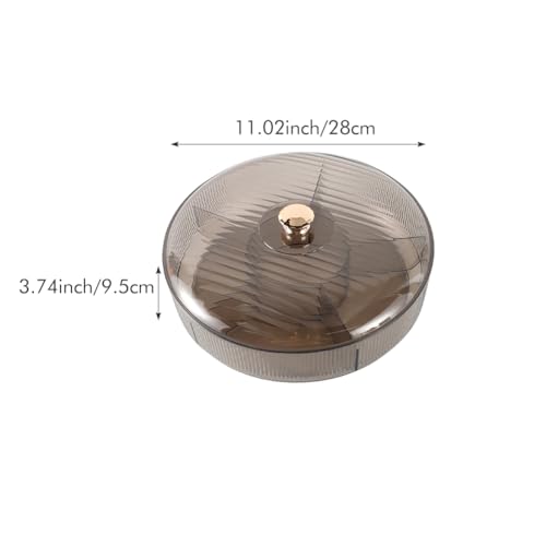 Divided Clear Snack Serving Tray with Lid, 6 Compartments Round Plastic Food Storage Organizer for Fruits, Nuts, Candies, Cookies, Stackable Snackle Box for Kitchen, Party and Picnic(Grey)