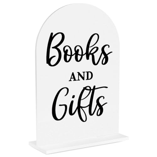 Baby in Bloom Shower Decorations, Baby Shower Sign, Newborn Gifts, Books and Gifts Signs, Modern Calligraphy Arched 5x7 Inch Arch Acrylic Table Top Signs for Birthday Party Decorations - color: Books1