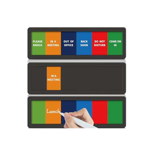 Office Door Signs with 6 Printed Status Options – Do Not Disturb, Out of Office, In a Meeting, Please Knock, Back Soon, Come on in – Includes Custom Personalized Blank Sticker for Privacy Workspace or Studio Available and Away - style: Black--Come on in