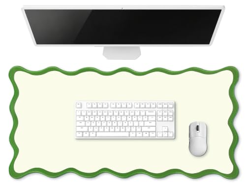 Hahafelt Scalloped Desk Mat Large Desk Pad Cute Coquette Table Mat Back to School Preppy Table Make up Pad Nonslip Graduation Gift with Stitching Waterproof Gaming(Green,31.5 x 15.8 Inches) - color: Green, size: 31.5 x 15.8 Inches