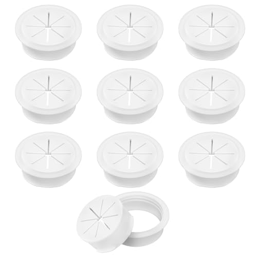 2" White Desk Grommet, JTemgle Flexible Cable Grommet Plastic Cable Hole Cover Wire Organizer Caps Desktop Cord Management for Home Office TV Stands Tabletops, 10 Pieces - color: White