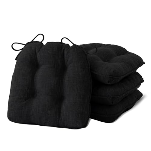 IPYNBAP Chair Cushions for Dining Chairs Set of 4, Kitchen Chair Cushions, Chair Pads with Ties and Non Slip Backing, Tufted Memory Foam Seat Cushion 4 Pack, 18" x 18" x 4", Black - color: Black, size: 18" x 18" x 4"