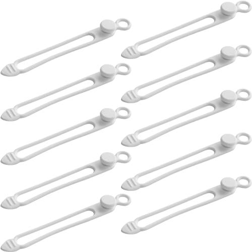 TENOC Silicone Cable Ties 10 Pcs White Reusable Cable Holder Elastic Cord Straps Flexible Wire Organizer for Phone Tablet Charging Cable and Headset or Others - color: White, size: 4.2 Inch 10 Pcs