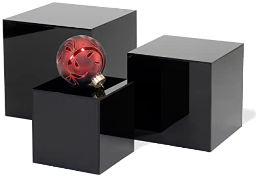 Red Co. Set of 3 Glossy Black Acrylic Cube Display Nesting Riser Stands with Hollow Bottoms - color: Black, size: 4",5",6" - 1 Pack