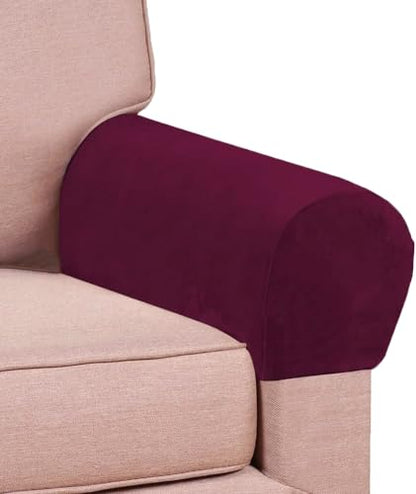 Soft Sofa Armrest Covers - Skin-Friendly Stretch Polyester, Comfortable Scratch Resistant for Square/Curved/Reclining Armrests, One Pair - Wine Red - color: Wine Red
