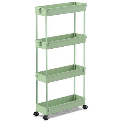 SPACEKEEPER Slim Rolling Storage Cart 4 Tier Bathroom Organizer Utility Cart Mobile Shelving Unit Tower Rack for Kitchen, Laundry Room, Bathroom, Narrow Places, Green - color: Green