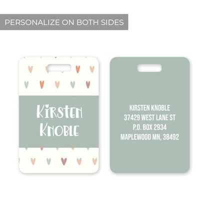 Personalized Pastel Hearts Luggage Tag / 2.75" x 4" Custom Trendy Bag Tag/Double Sided Durable Plastic Luggage Tag with Plastic Strap/Made in The USA - style: Hearts