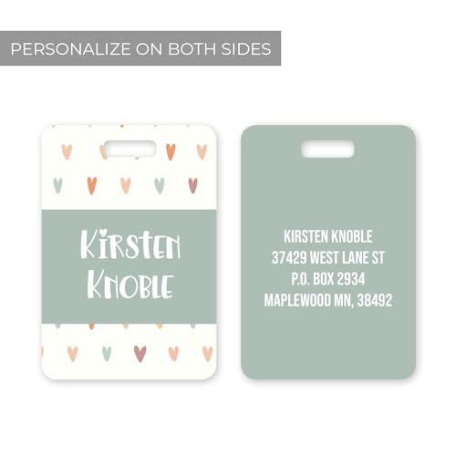 Personalized Pastel Hearts Luggage Tag / 2.75" x 4" Custom Trendy Bag Tag/Double Sided Durable Plastic Luggage Tag with Plastic Strap/Made in The USA - style: Hearts