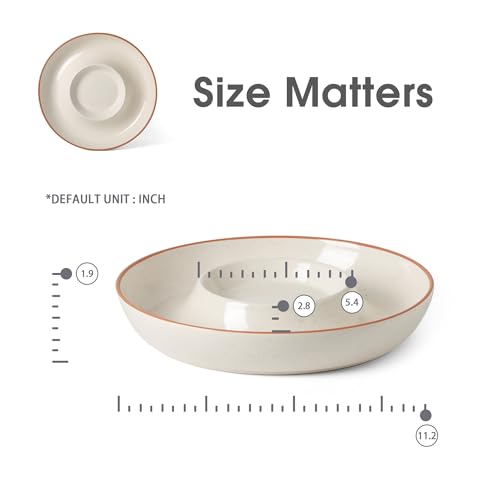 FUN ELEMENTS Ceramic Chips and Dip Serving Tray: 12 Inch Large Divided Bowls Set for Salsa, Veggies & Dip, Appetizers, Snacks, Fruit, Candy, Free-Form Serving Dish Platter for Parties Hosting