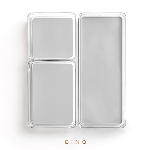 BINO | 3-Piece Drawer Organizer Bin Set - Grey, Large | THE MODULAR+ | Multi-Purpose Storage | Soft-Grip Lining and Non-Slip Rubber Feet | Durable | BPA-Free | Desk Drawer Organizer | Vanity Organizer - size: Large