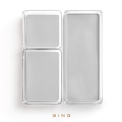 BINO | 3-Piece Drawer Organizer Bin Set - Grey, Large | THE MODULAR+ | Multi-Purpose Storage | Soft-Grip Lining and Non-Slip Rubber Feet | Durable | BPA-Free | Desk Drawer Organizer | Vanity Organizer - size: Large