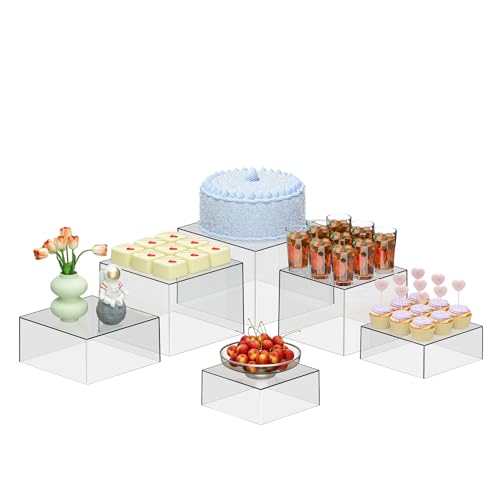 6 Pcs Clear Acrylic Boxes for Display as Buffet Risers and Stands, Food Risers for Party, Table, Stands, including 10", 9", 8.5", 8", 7.5", 6.8", (Large, 6Pcs, Clear) - size: Large, 6Pcs, Clear
