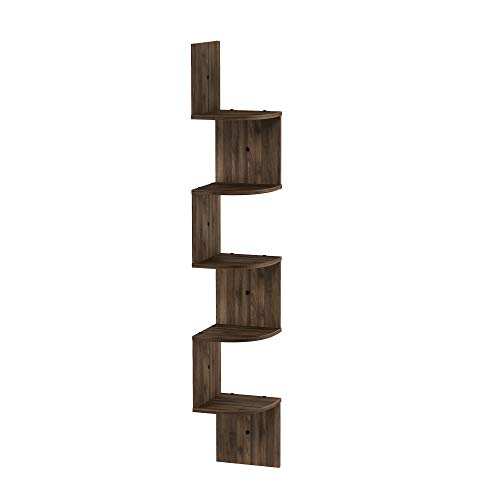 Furinno Rossi Wall Mount Floating Corner Shelf, 5-Tier Radial, Columbia Walnut - color: Columbia Walnut