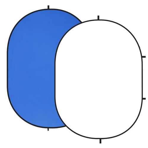 Kate 5x6.5ft(1.5x2m) Collapsible Backdrop Self Tape White Blue Twist Flex Folding Pop up Backgrounds for Photoshoot, Headshots Photo, Video Calls - color: Blue/White