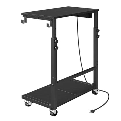 MAHANCRIS Computer Tower Stand with Power Outlet, Mobile PC Stand for Floor, Height Adjustable PC Holder Cart Under Desk, 26.6"-32.7" H, for Home Office, Gaming Room, Black PCHS215E01 - size: 19.7"L x 11.0"W x 26.6"H