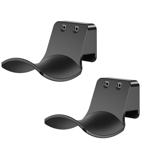 2-Pack Wall Mount Headphone Hanger, Adhesive Screw-in Headset Holder Hook, Under Desk Curved Headphone Stand for Gaming PC, PS5, Xbox Accessories, Black - color: Black A(2 Pack)