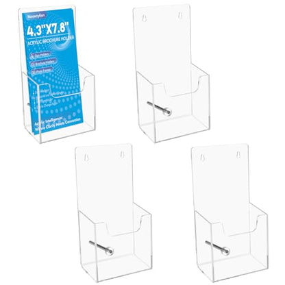 Clear Acrylic Brochure Holder, Wall Mount & Desktop Menu Display Stand | 4 Pack | 3mm Thick | Hardware Included | Sturdy & Stable | Fits Trifold Flyers, Booklets | For Hotel, Church, Reception Desks - color: 4 Pack, size: 4.3*7.8inch