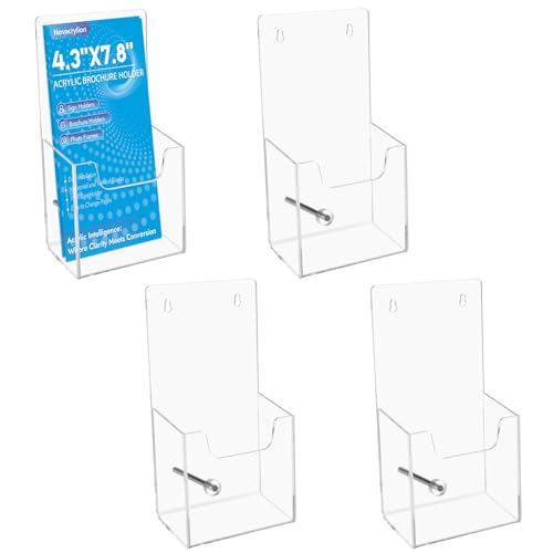 Clear Acrylic Brochure Holder, Wall Mount & Desktop Menu Display Stand | 4 Pack | 3mm Thick | Hardware Included | Sturdy & Stable | Fits Trifold Flyers, Booklets | For Hotel, Church, Reception Desks - color: 4 Pack, size: 4.3*7.8inch