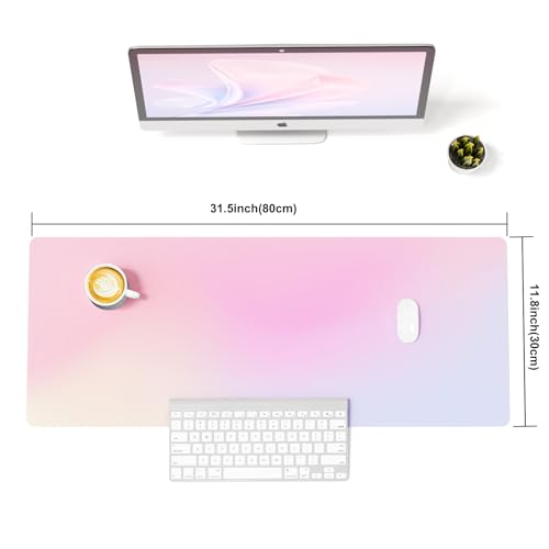 Colorful Star Large Mouse Pad Pink, Girly Desk Mat Aesthetic PU Leather Laptop Mat, 31.5" x 11.8" - color: Dreamy Pink Gradient, size: 31.5" x 11.8"