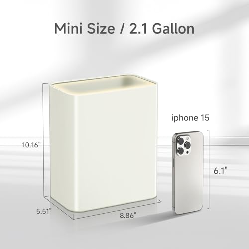 TIPGO Small Metal Trash Can, 2.1 Gallon Slim Trash Can for Bathroom, Wastebasket Garbage Bin for Bedroom, Office, Kitchen, Under Sink (Cream) - color: Cream