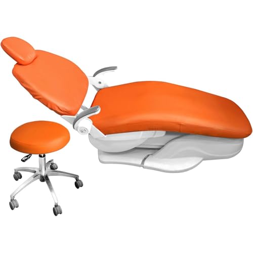 4Pcs/Set Dental Chair Covers, Dental PU Leather Unit, Waterproof PU Leather Protective Dental Full Chair Covers Elastic Stylish Dental Chair Seat Cover, Headrest Backrest Protector, (Color:Orange) - color: Orange