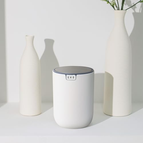 EKO Mini Desk Trash Can with Swing-Top Lid 0.4 Gallon Small Table Round Wastebasket for Office, Home, Car (White) - color: White, size: 1.5 Liters