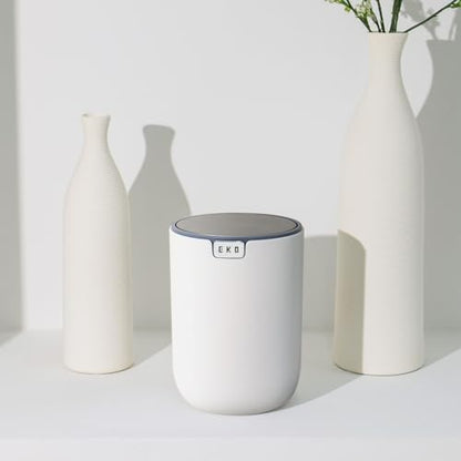EKO Mini Desk Trash Can with Swing-Top Lid 0.4 Gallon Small Table Round Wastebasket for Office, Home, Car (White) - color: White, size: 1.5 Liters