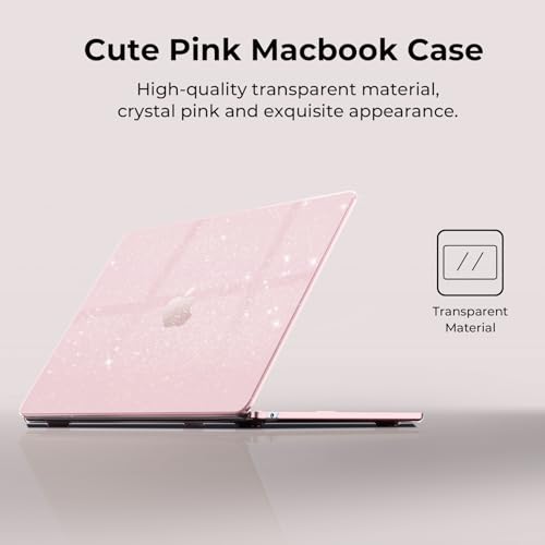 EooCoo Case Compatible with MacBook Air 13 inch M5 2026-2022 Release M4 M3 M2 A3449 A3240 A3113 A2681, Glitter Hard Shell&Keyboard Skin Cover&Screen Protector for Mac Air 13.6 inch, Sparkly Baby Pink - color: Glitter Baby Pink