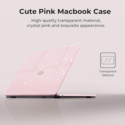 EooCoo Case Compatible with MacBook Air 13 inch M5 2026-2022 Release M4 M3 M2 A3449 A3240 A3113 A2681, Glitter Hard Shell&Keyboard Skin Cover&Screen Protector for Mac Air 13.6 inch, Sparkly Baby Pink - color: Glitter Baby Pink