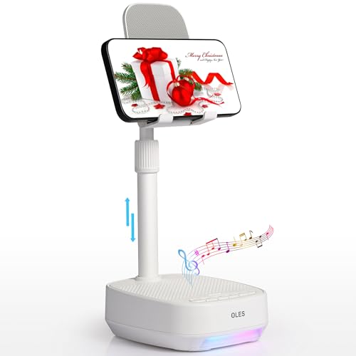 OLES Gifts for Men Women, Adjustable Cell Phone Stand with Wireless Bluetooth Speaker(7-11''Height), Unique Birthday Gift for Dad Mom Him, Phone Holder Led Color Light for iPhone/Android/Tablets - color: White