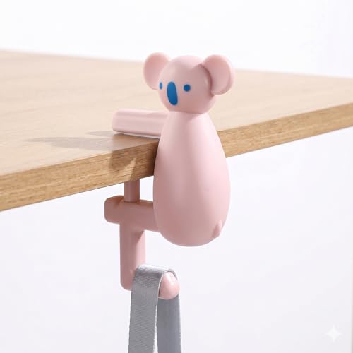 Cute Koala Purse Hook for Desk,22 Lbs Heavy Duty Bag Hanger for Table,No Drill Anti-Slip Desk Hook for Backpack&Headphones,Aesthetic Office Accessories Gifts for Women Girls (Pink (1-Pack)) - color: Pink (1-Pack)