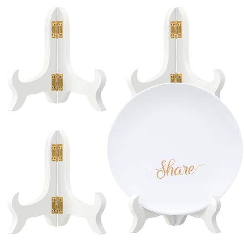 Tatuo 4 Packs 5 Inch Wooden Display Stand Decorative Plate Stands for Display Picture Frame Holder Easels(White) - color: White, size: 5 Inch
